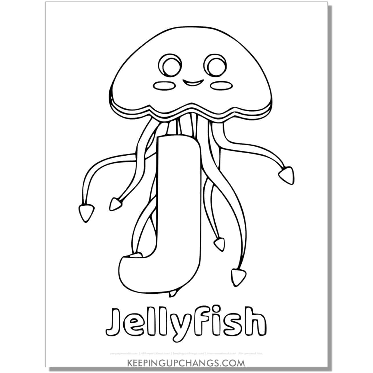 alphabet j coloring worksheet with jellyfish.