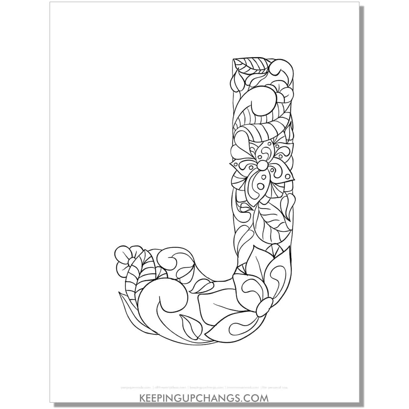 free abc j to color, complicated mandala zentangle for adults.