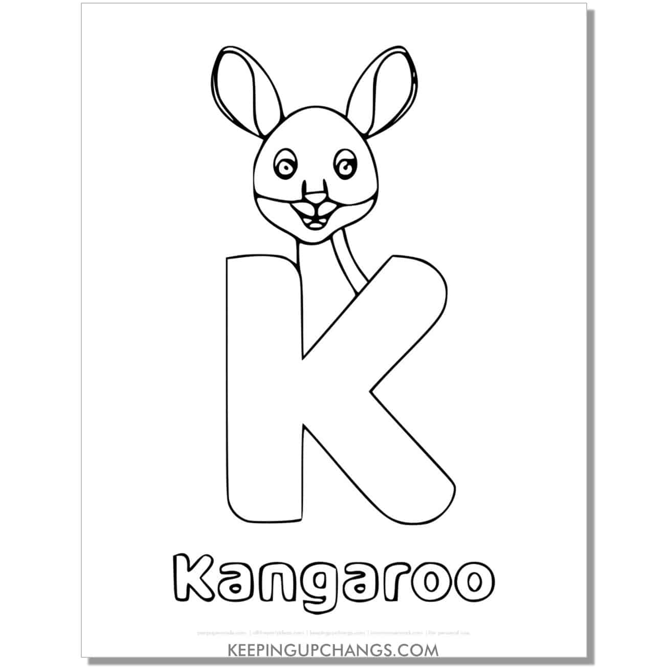 alphabet k coloring worksheet with kangaroo.