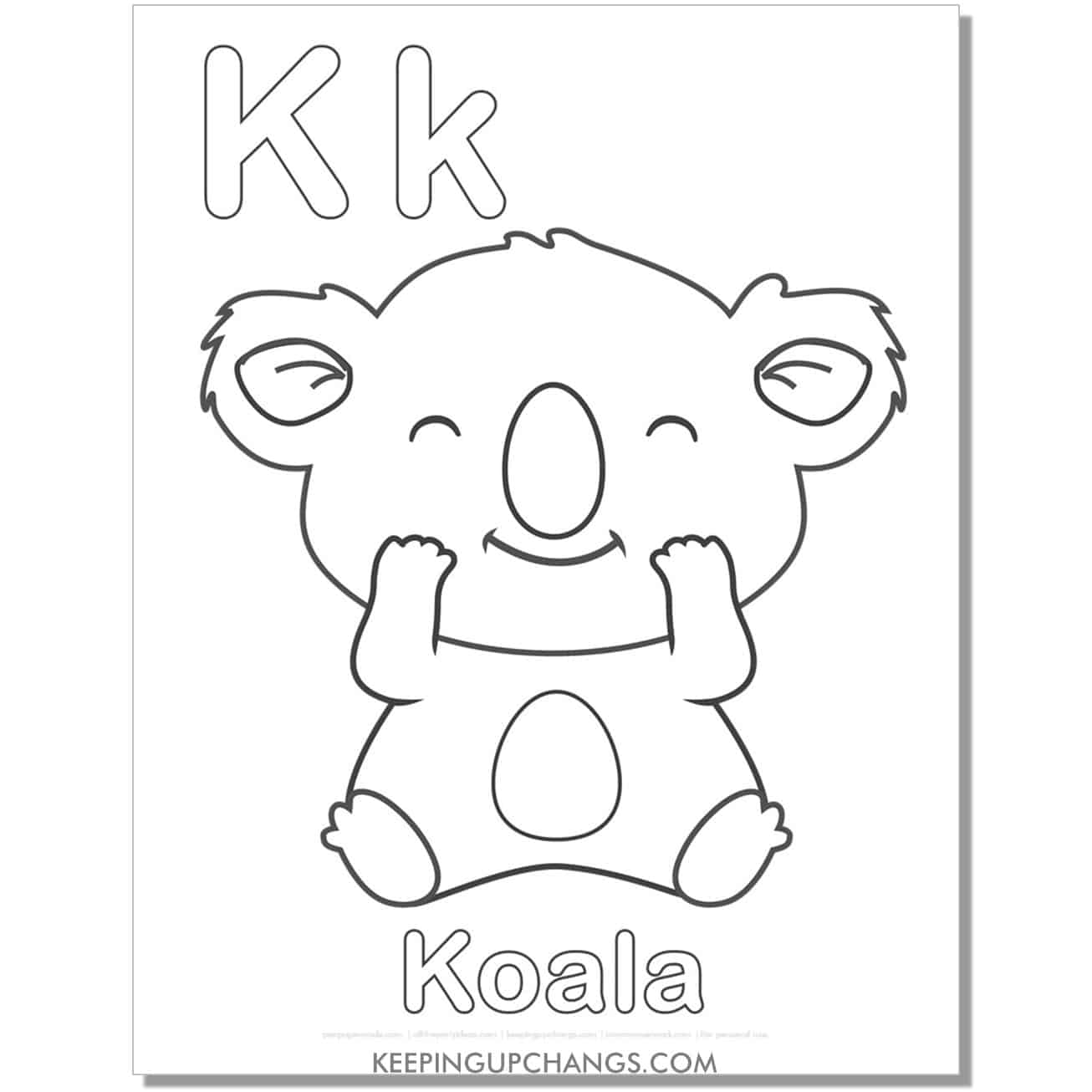 abc coloring sheet, k for koala.
