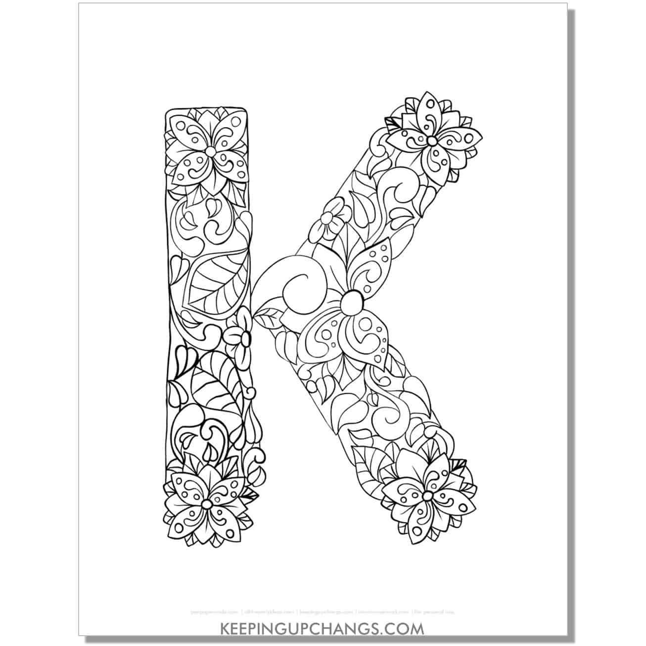 free abc k to color, complicated mandala zentangle for adults.