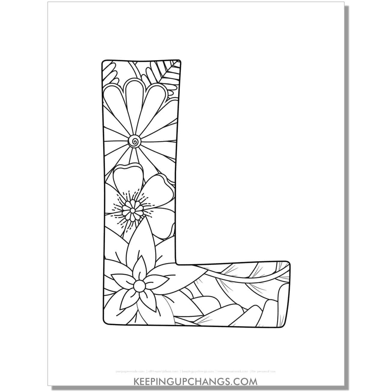 free letter l to color, complex mandala zentangle for adults.