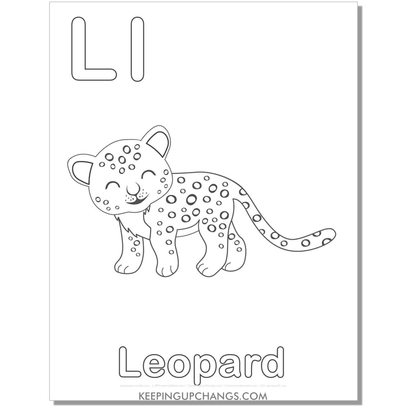abc coloring sheet, l for leopard.