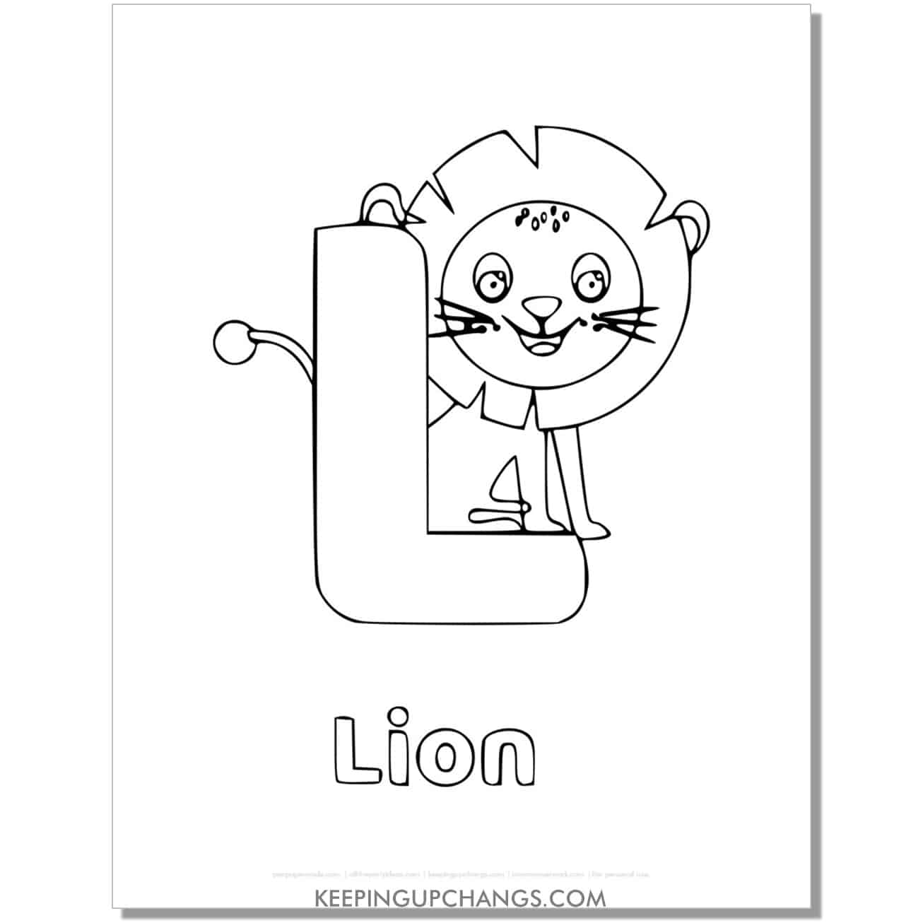 alphabet l coloring worksheet with lion.