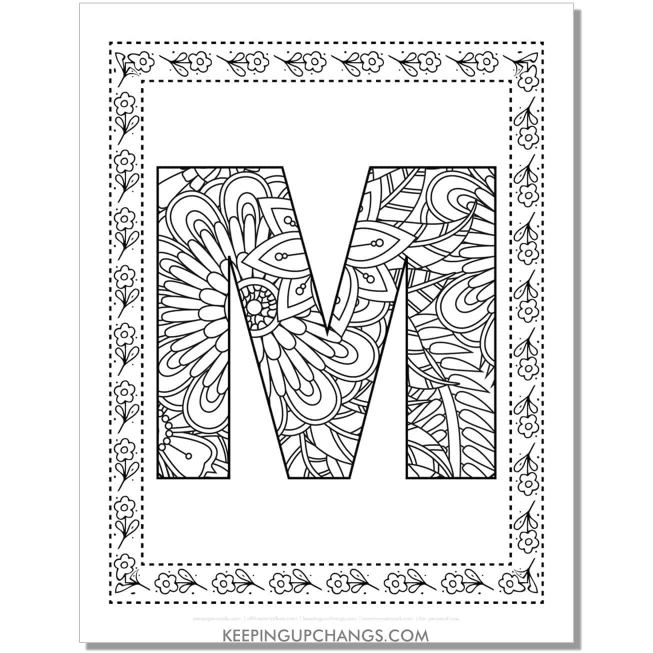 cool alphabet m coloring sheet mandala zentangle with border.