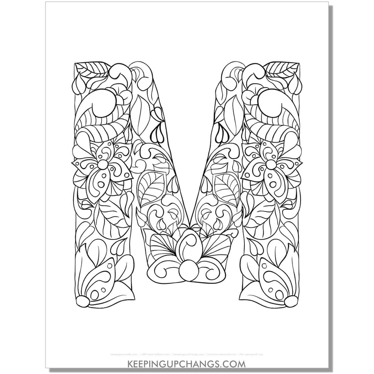 free abc m to color, complicated mandala zentangle for adults.