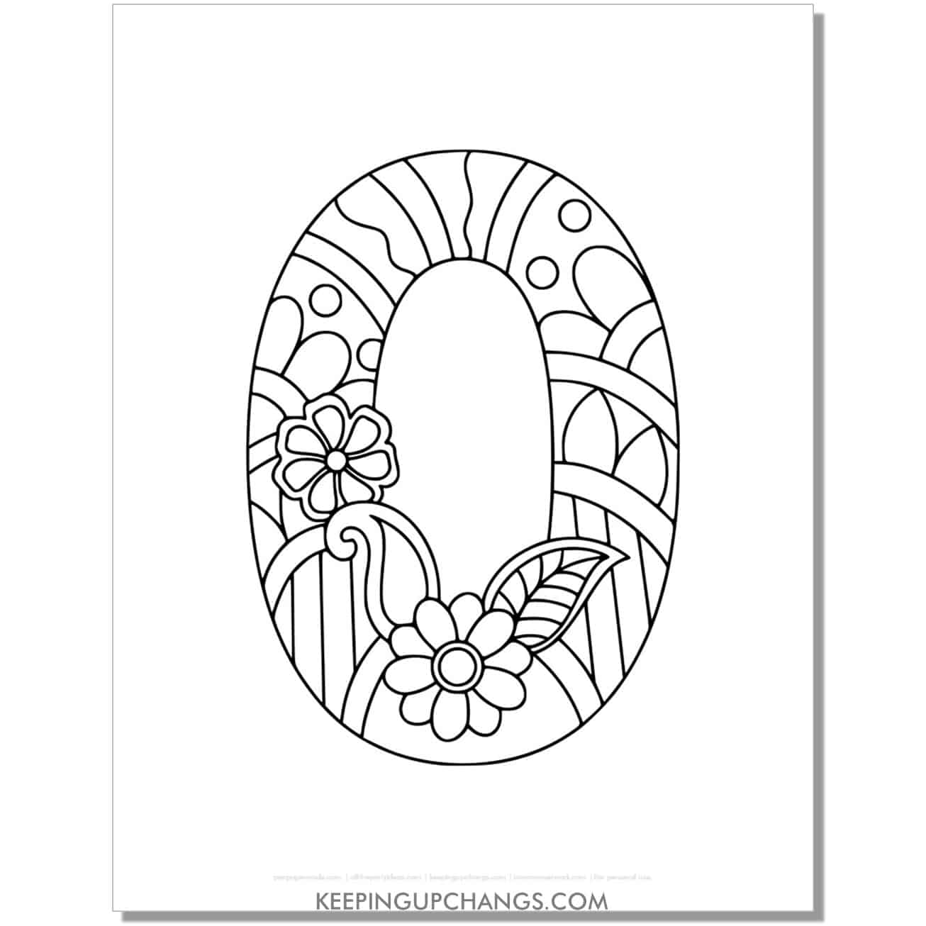 free alphabet o to color, intricate flower mandala zentangle.