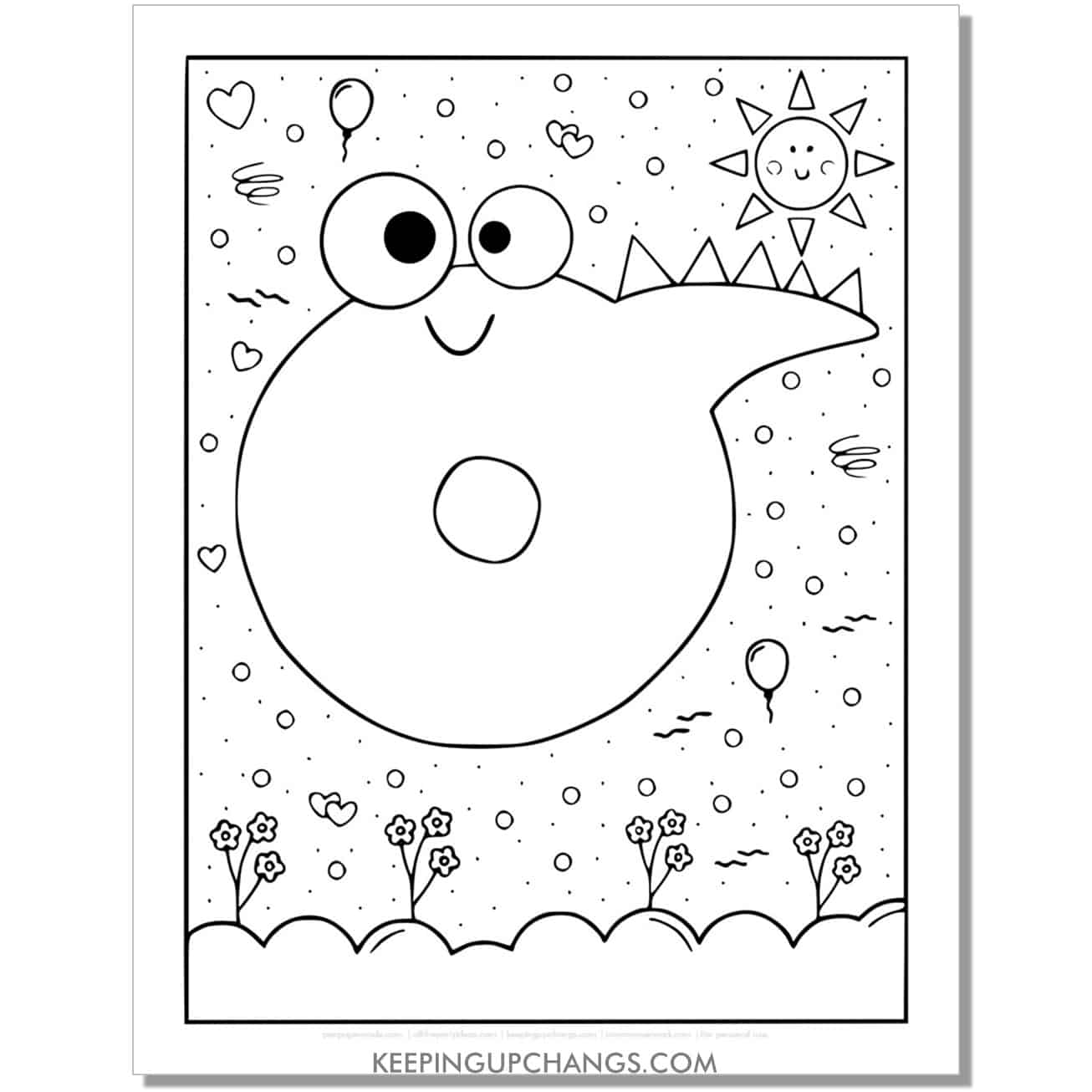 cute o coloring page with monster dinosaur letter.