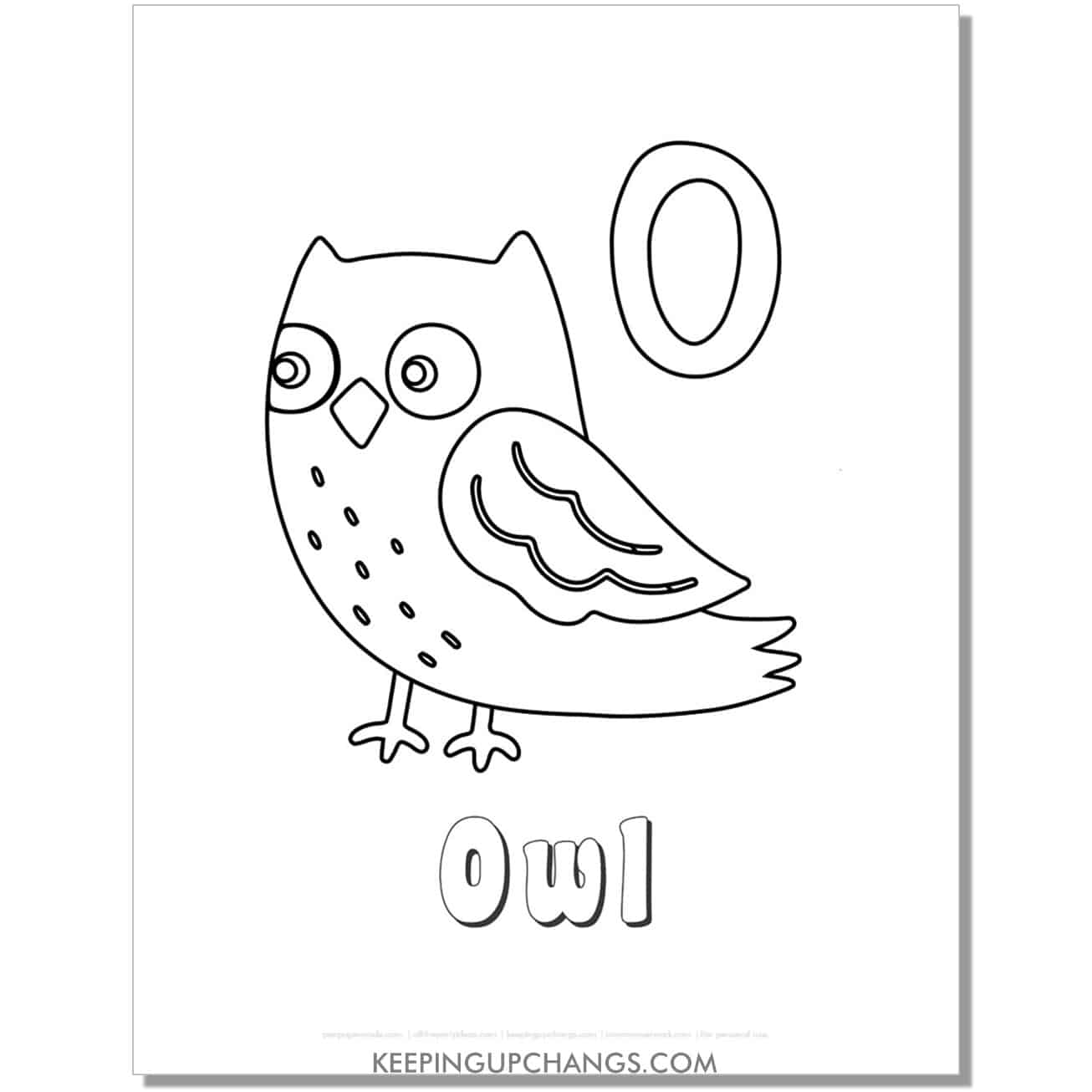 fun abc o coloring page with owl hand drawing.