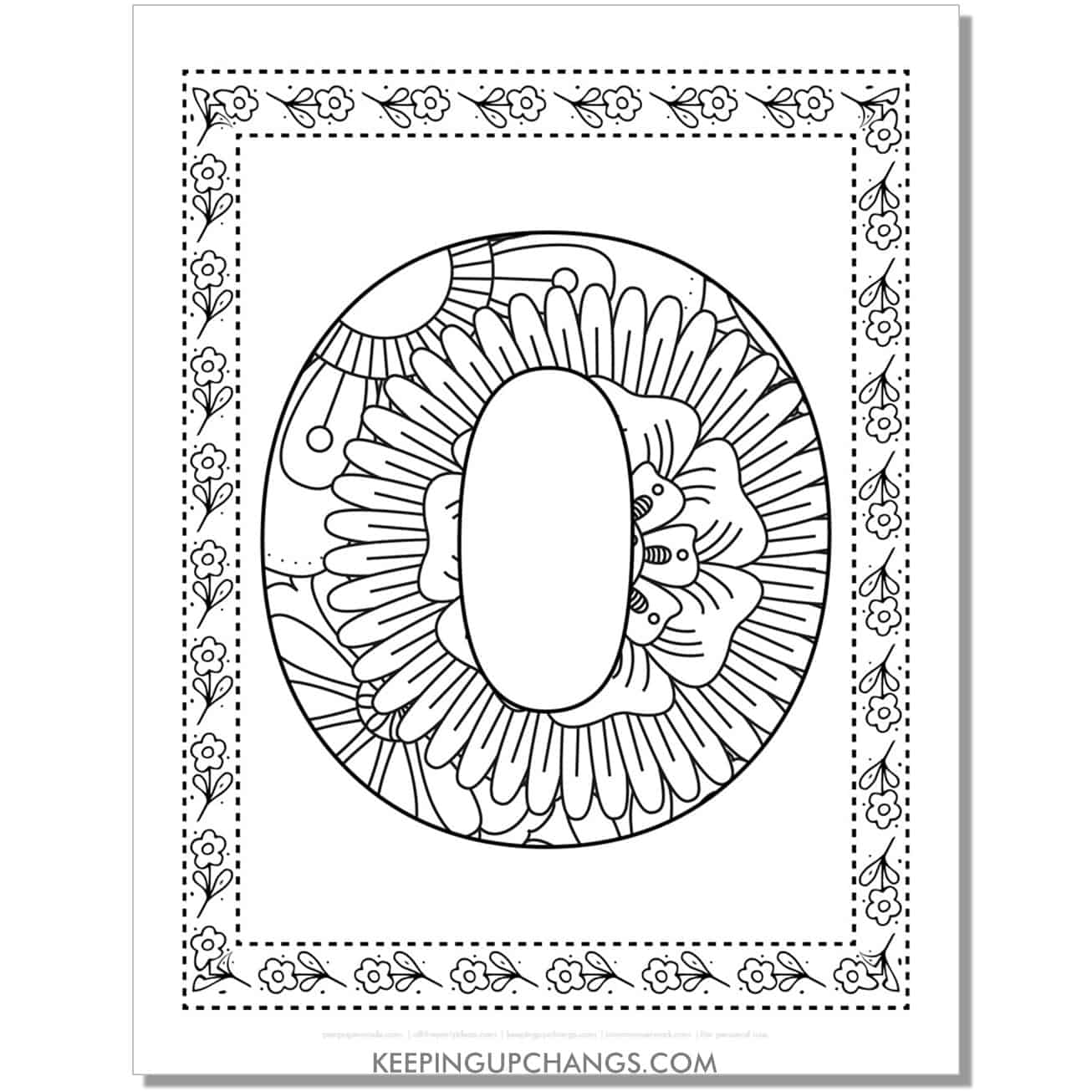 cool alphabet o coloring sheet mandala zentangle with border.
