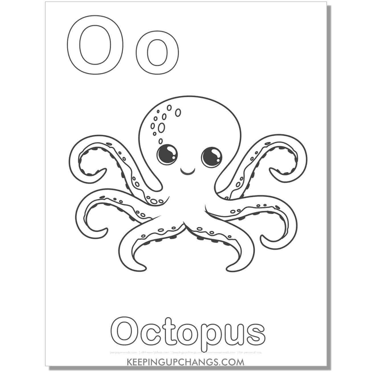 abc coloring sheet, o for octopus.