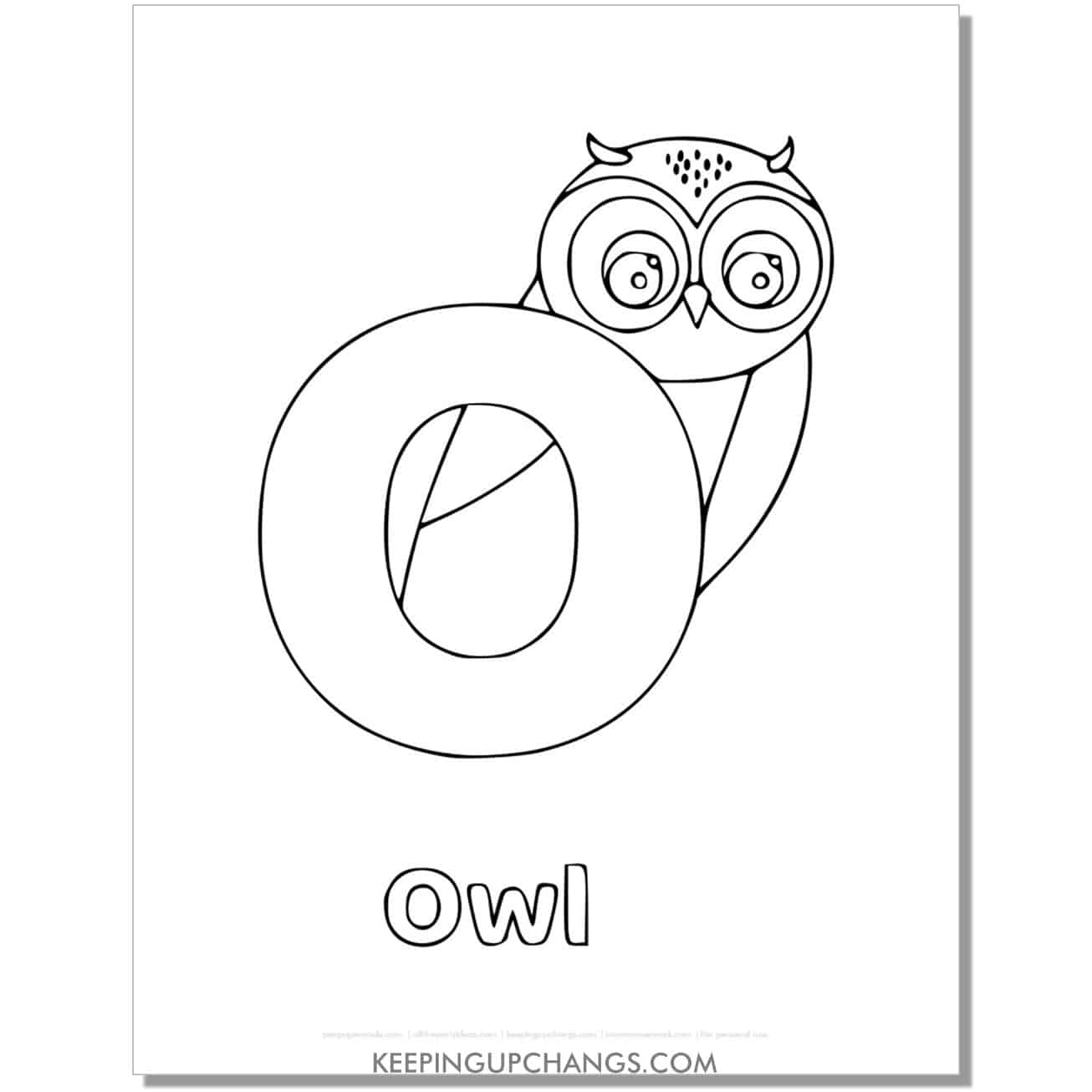 alphabet o coloring worksheet with owl.