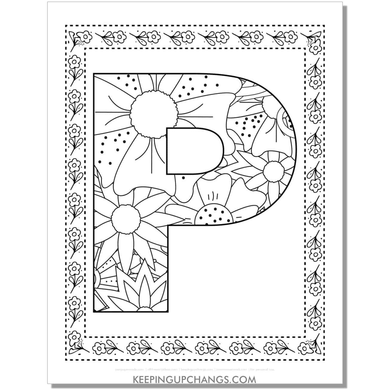 cool alphabet p coloring sheet mandala zentangle with border.