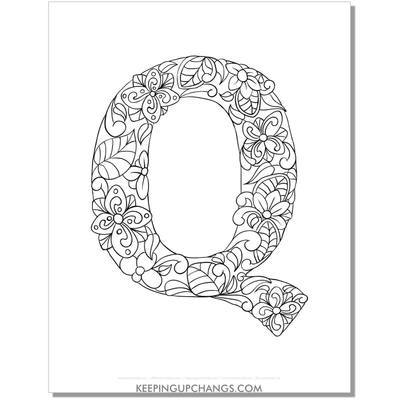 free abc q to color, complicated mandala zentangle for adults.