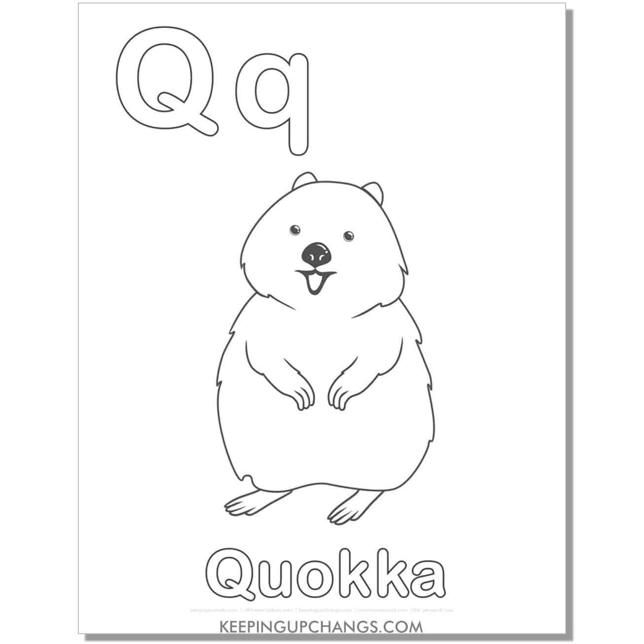 abc coloring sheet, q for quokka.