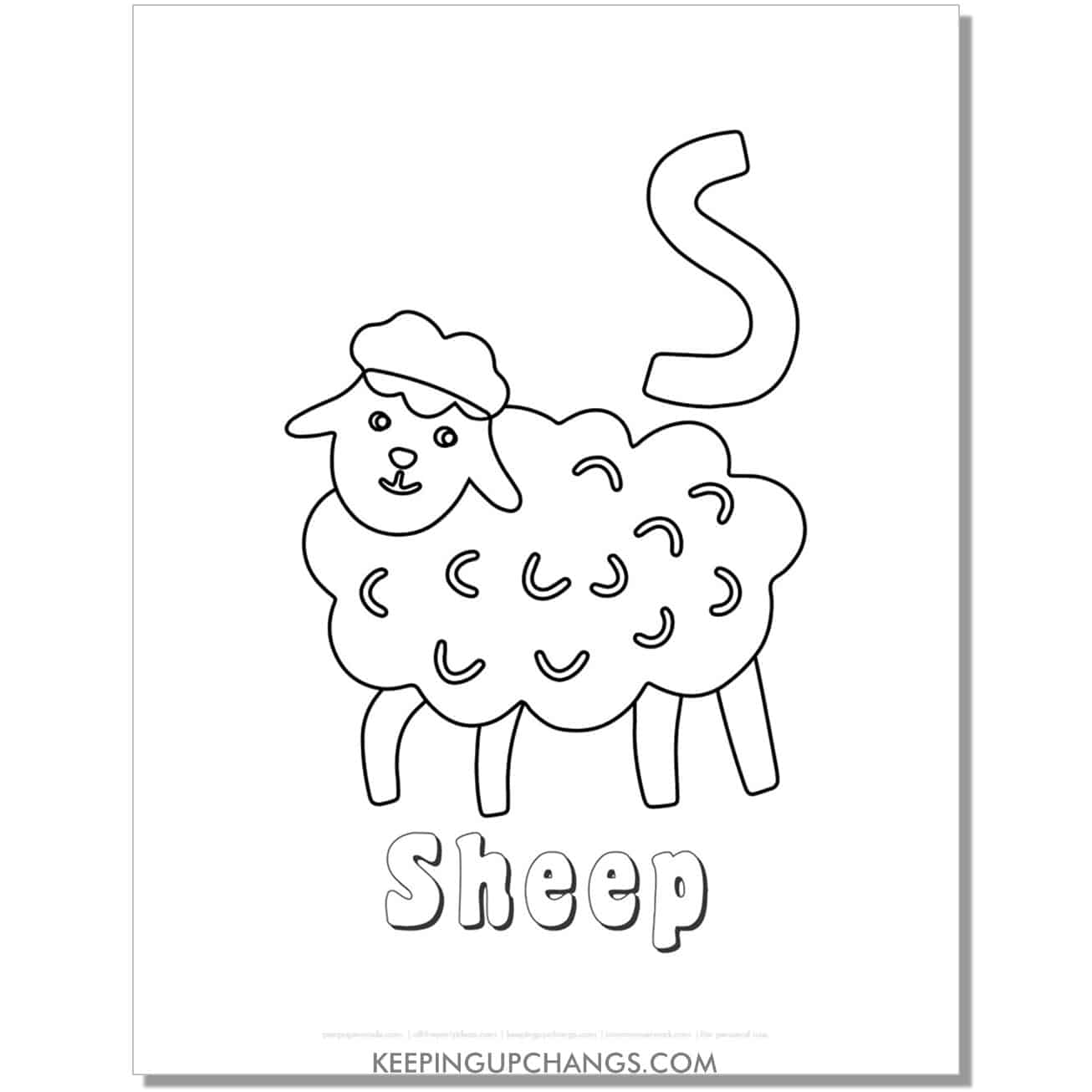 fun abc s coloring page with sheep hand drawing.