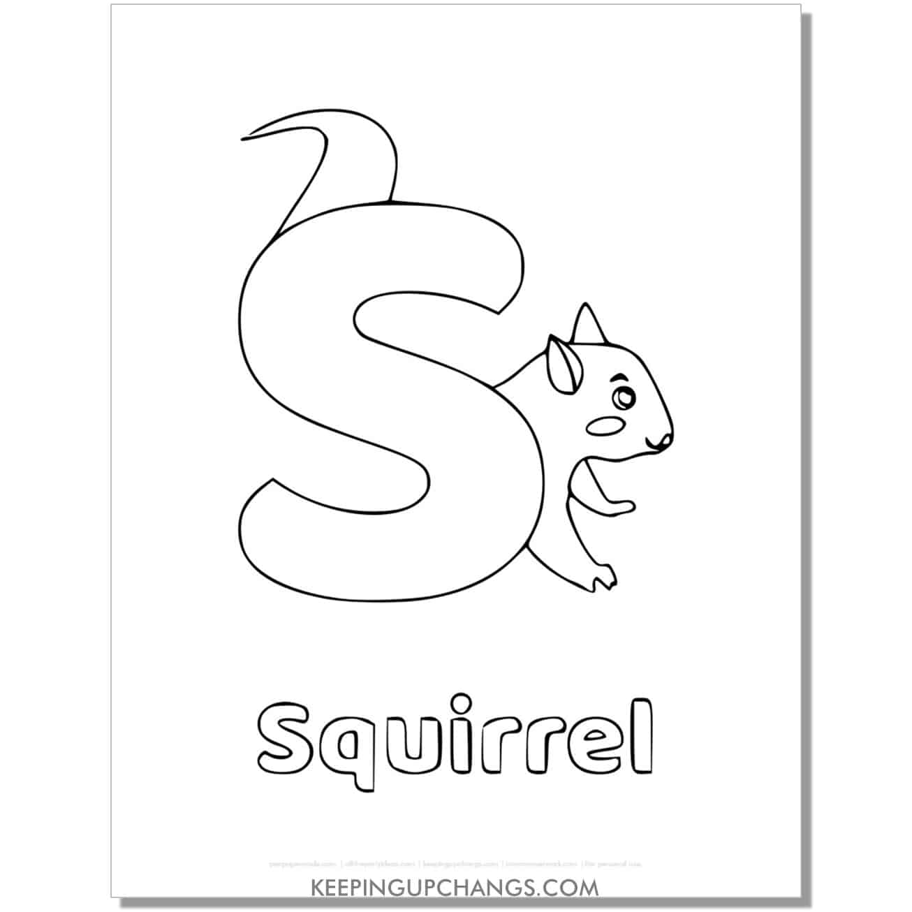 alphabet s coloring worksheet with squirrel.