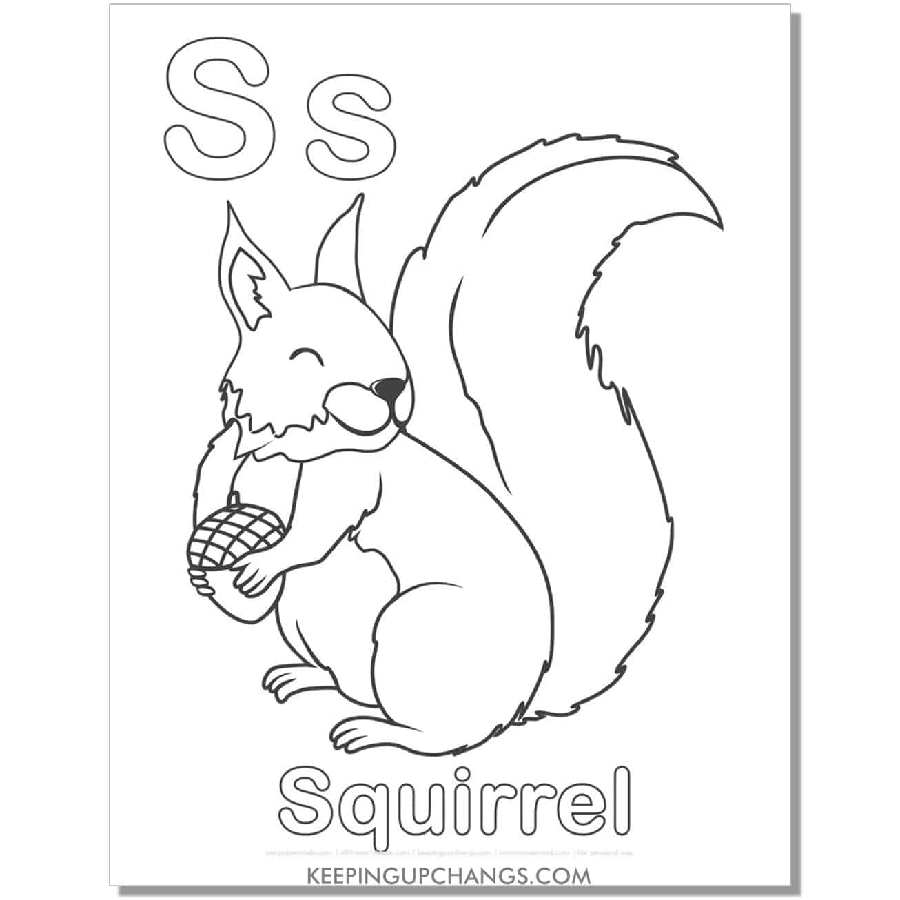 abc coloring sheet, s for squirrel.