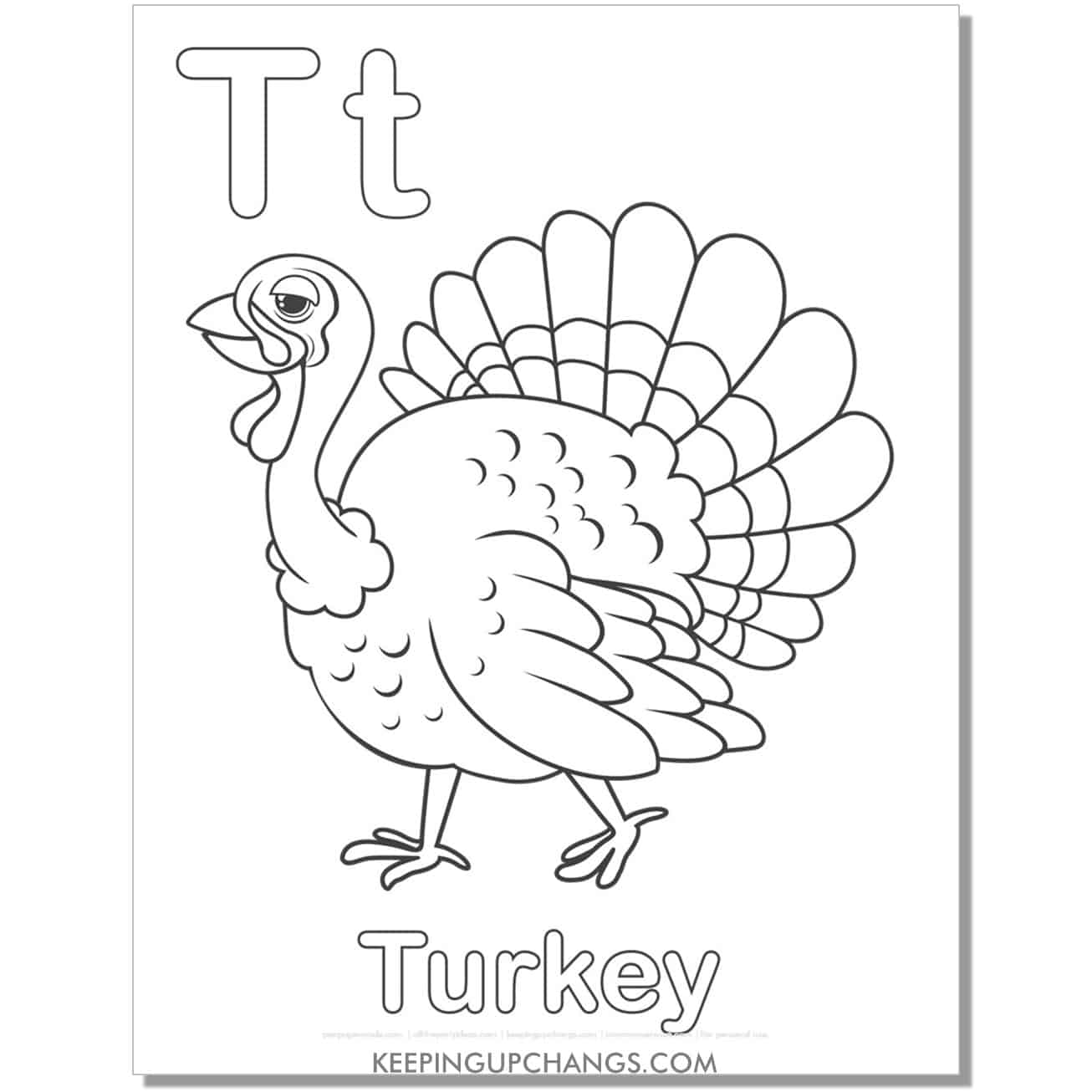 abc coloring sheet, t for turkey.