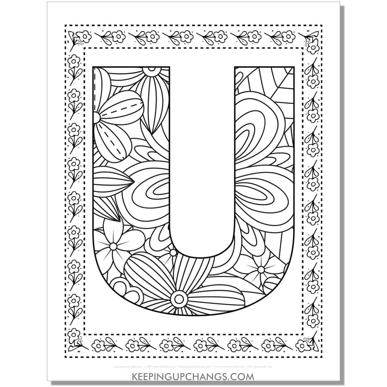 cool alphabet u coloring sheet mandala zentangle with border.