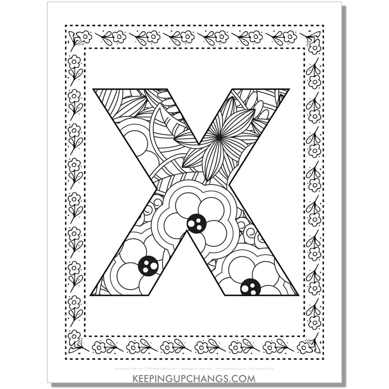 cool alphabet x coloring sheet mandala zentangle with border.
