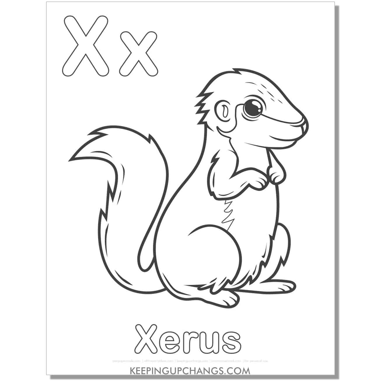 abc coloring sheet, x for xerus.
