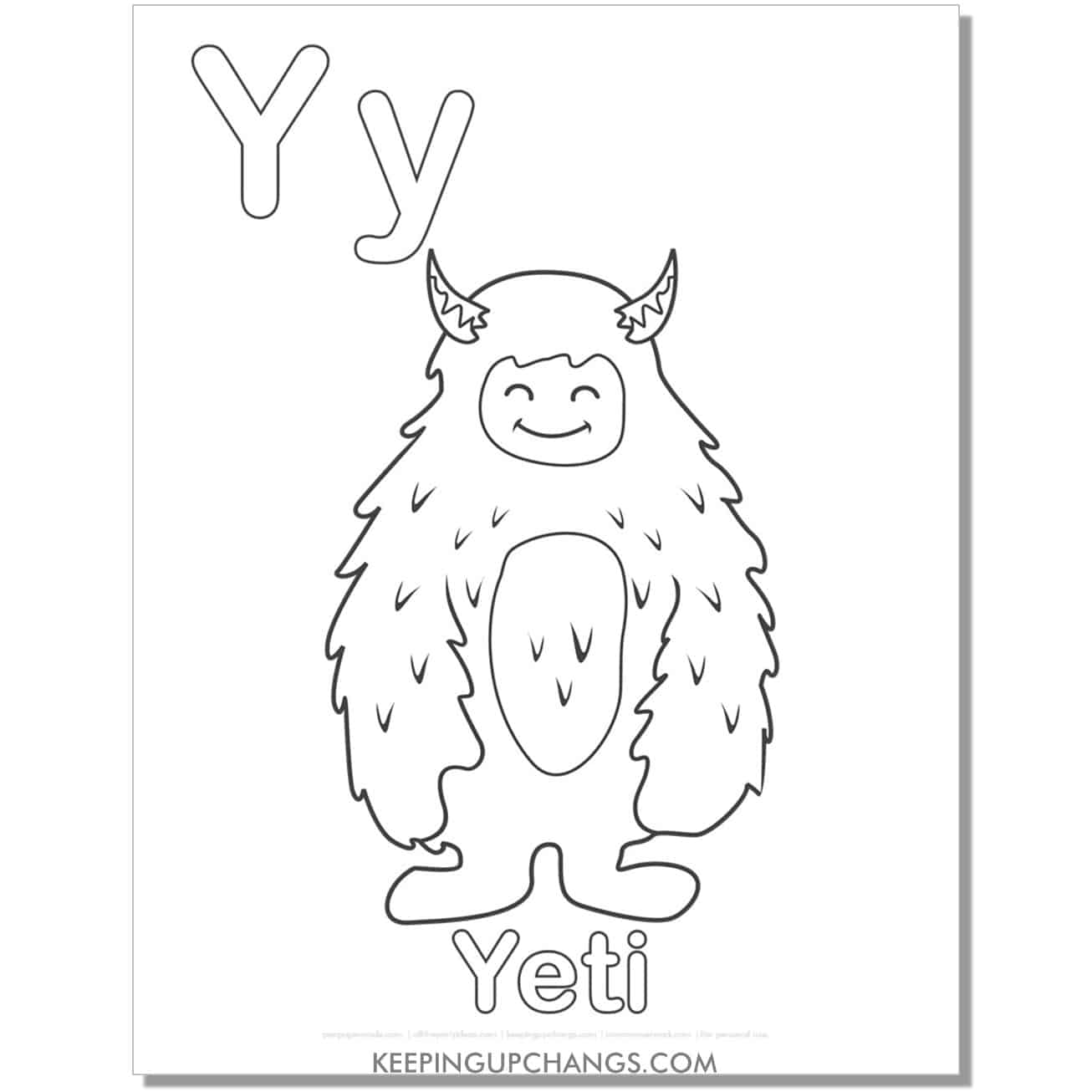 abc coloring sheet, y for yeti.