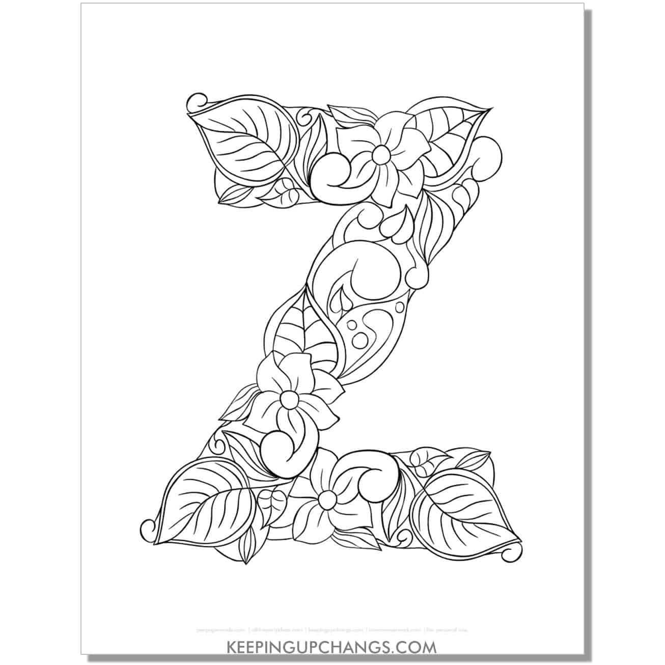 free abc z to color, complicated mandala zentangle for adults.