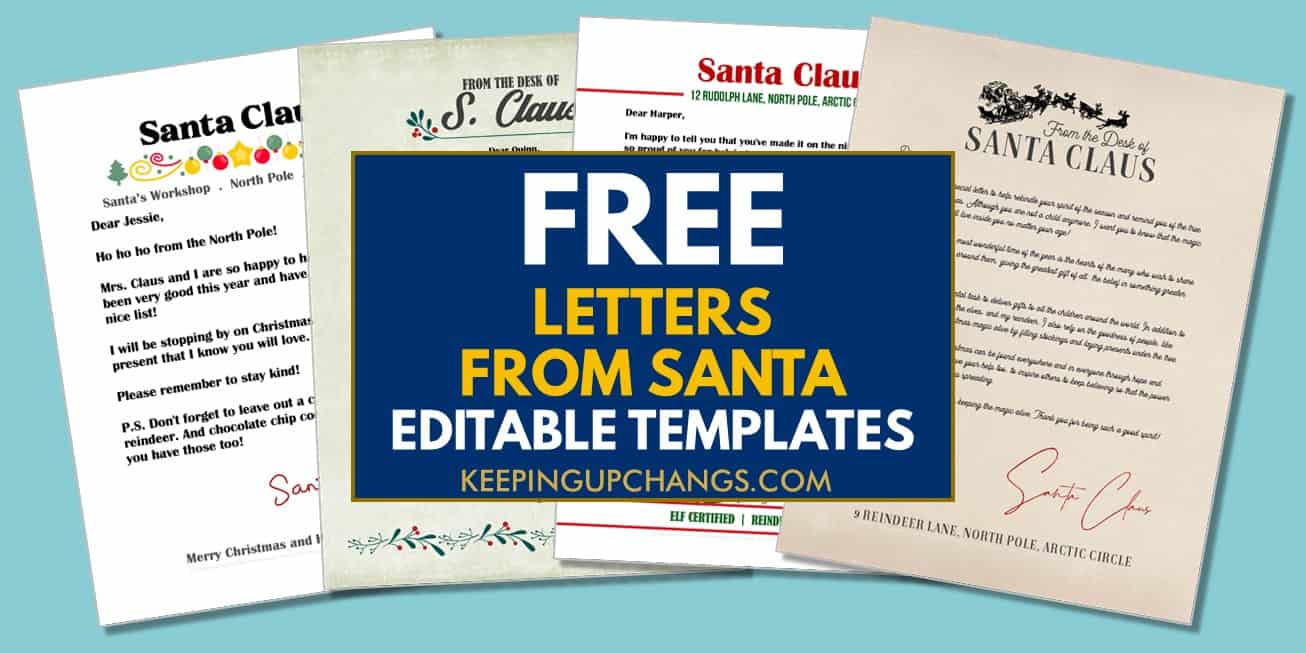 spread of free editable letters from santa templates.