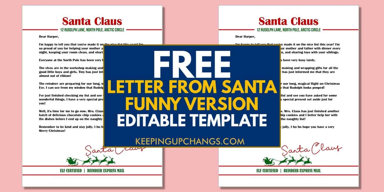 preview of free funny letter from santa editable template.