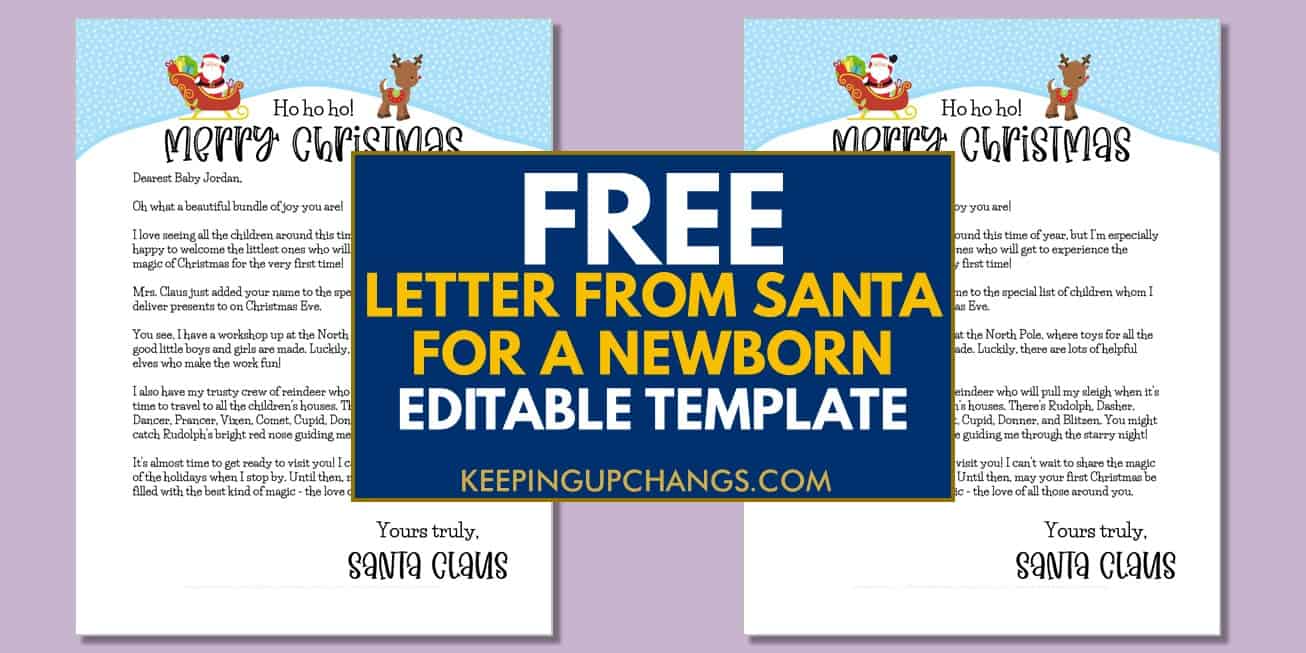 preview of free letter from santa for first christmas editable template.