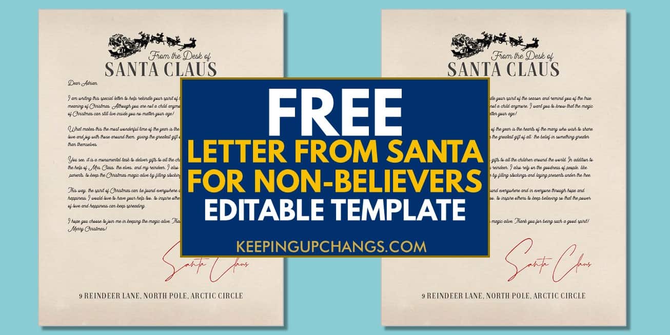 preview of free letter from santa for non-believers editable template.