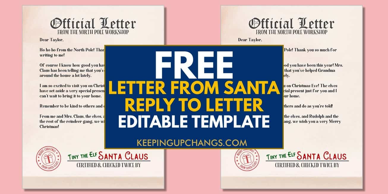 preview of free letter from santa reply editable template.