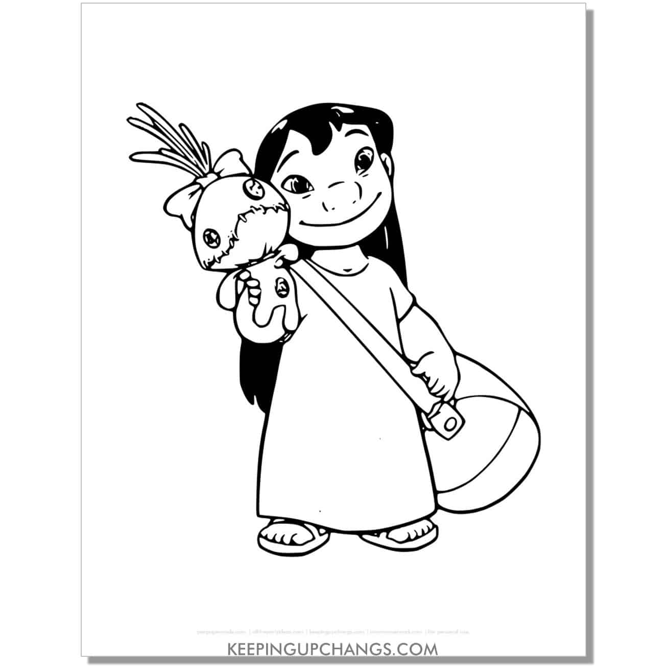 free lilo holding scrump rag doll coloring page.