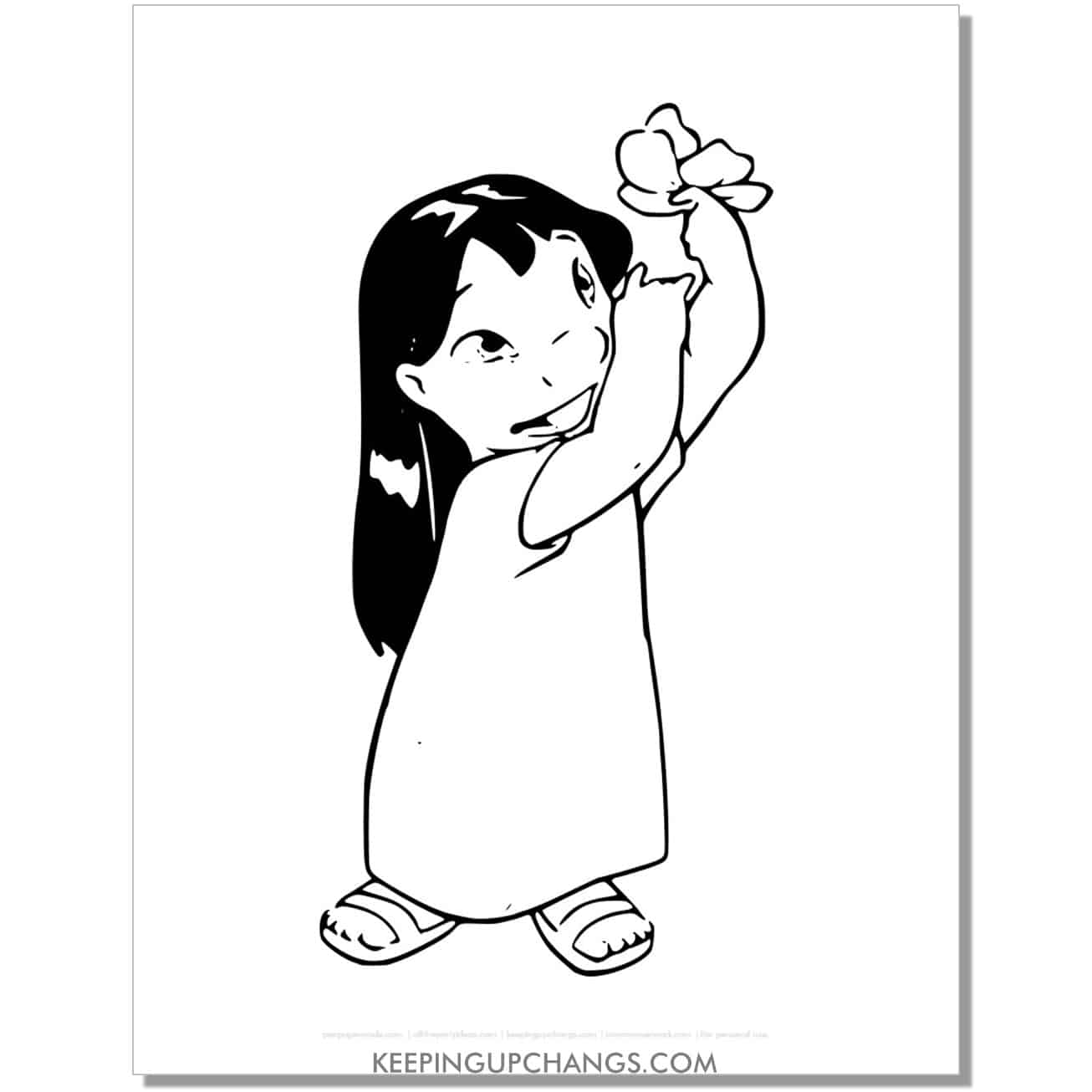 free lilo picking flower coloring page.