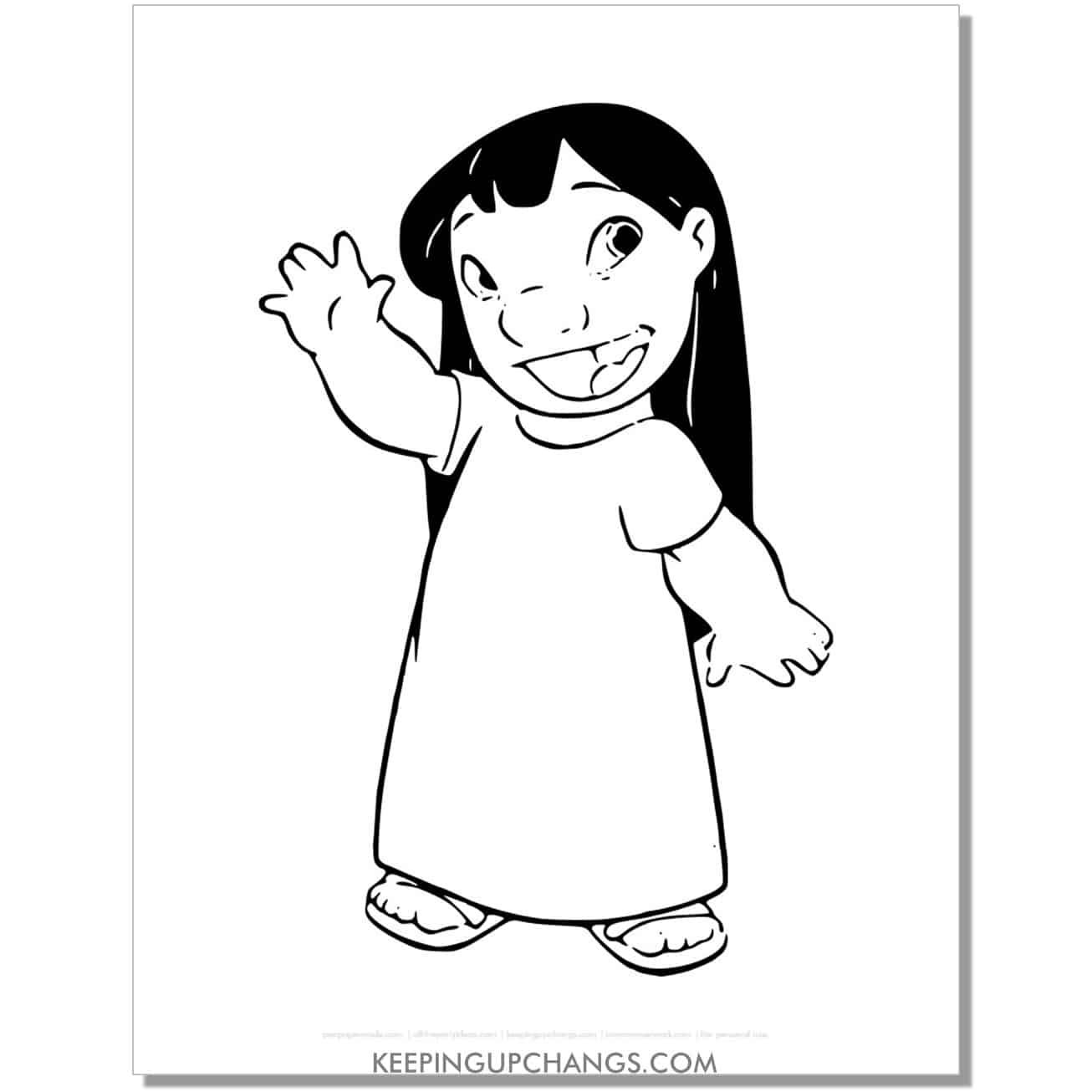 free lilo waving right hand coloring page.