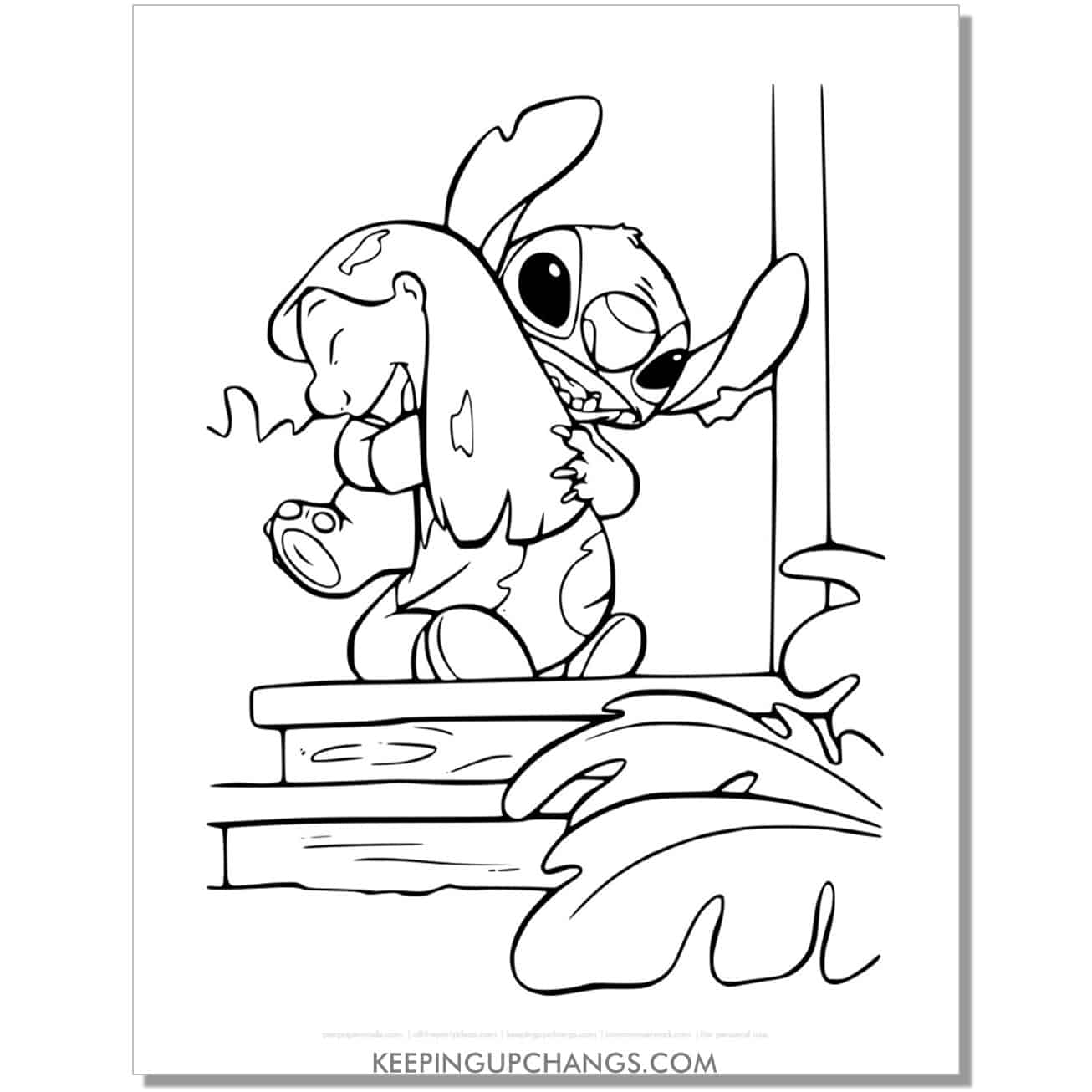 free lilo and stitch hugging coloring page.