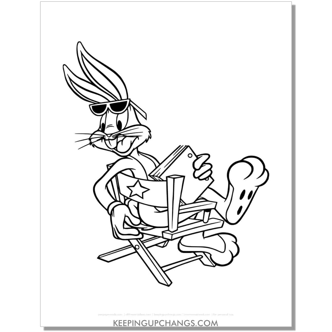 free bugs bunny sitting in director's chair looney tunes coloring page, sheet