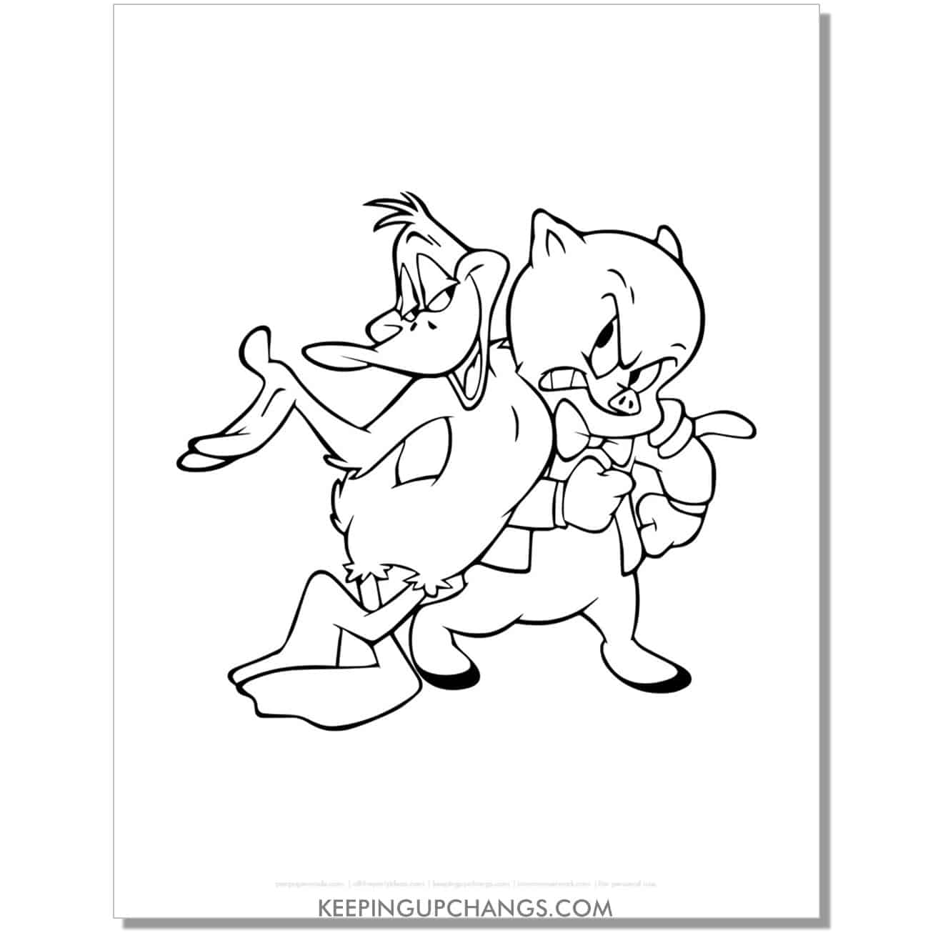 free daffy duck and porky pig looney tunes coloring page, sheet.