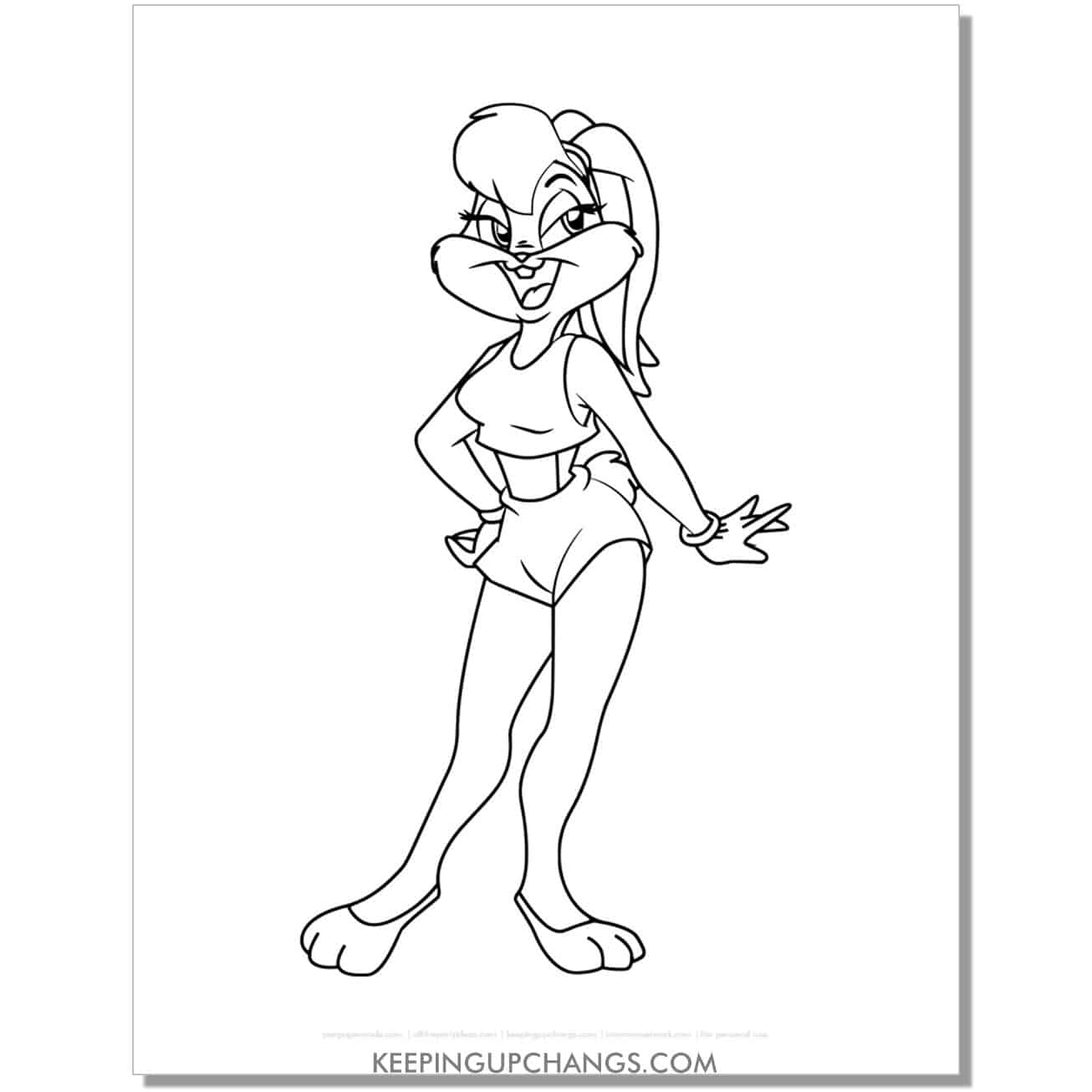 free lola bunny rabbit space jam looney tunes coloring page, sheet.