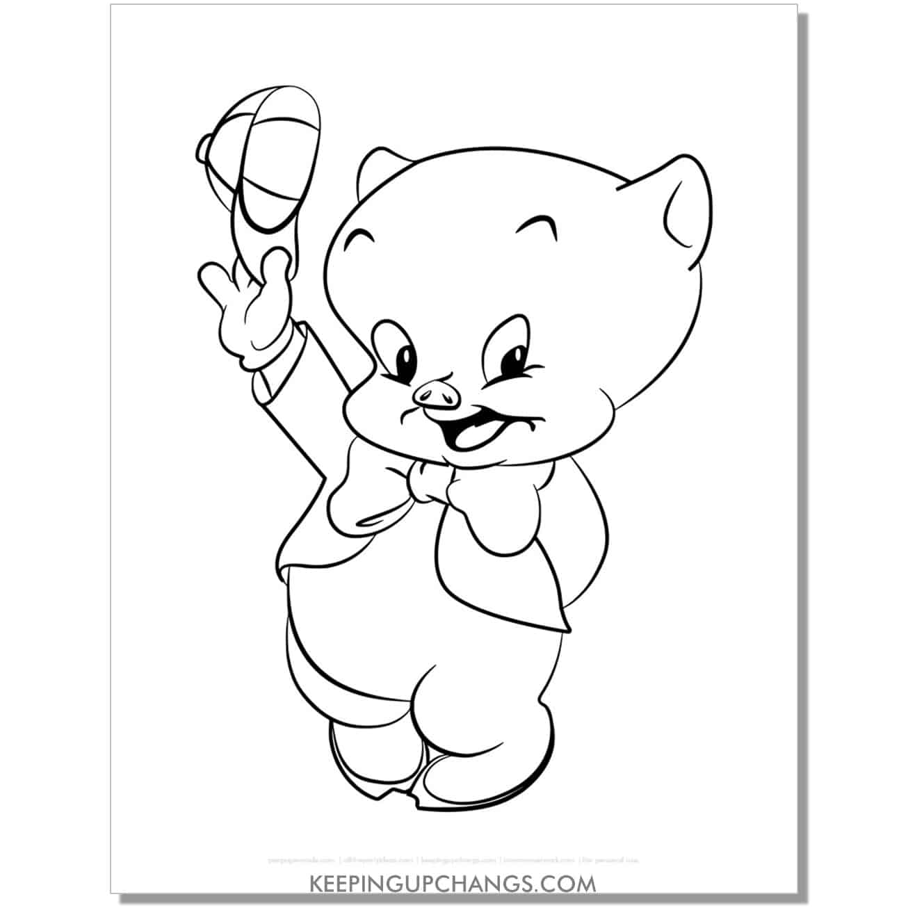 free porky pig looney tunes coloring page, sheet.