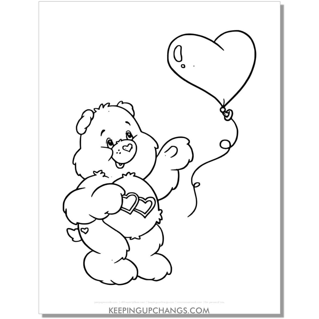 love a lot bear valentine heart balloon care bear coloring page, sheet.