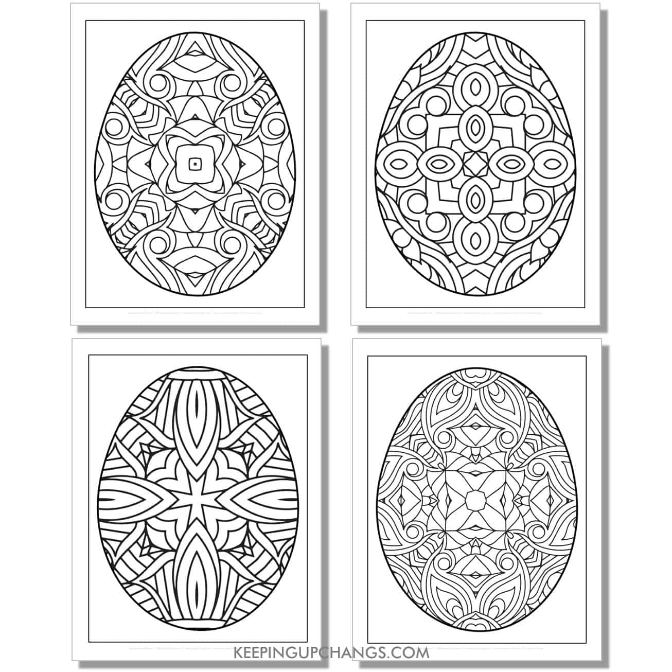 free large adult mandala easter eggs set 2 coloring page, sheet.