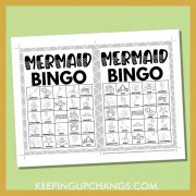 Mermaid Bingo Black White Pictures &amp; Words (5x5 &amp; 4x4 Grid) [FREE ...