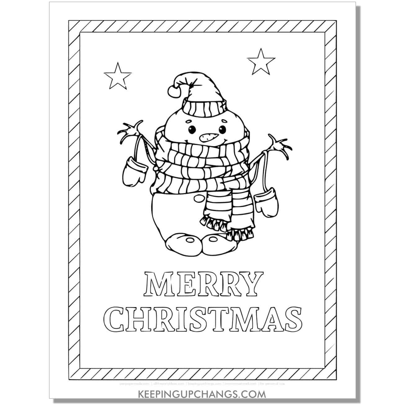 free merry christmas snowman drawing coloring page.