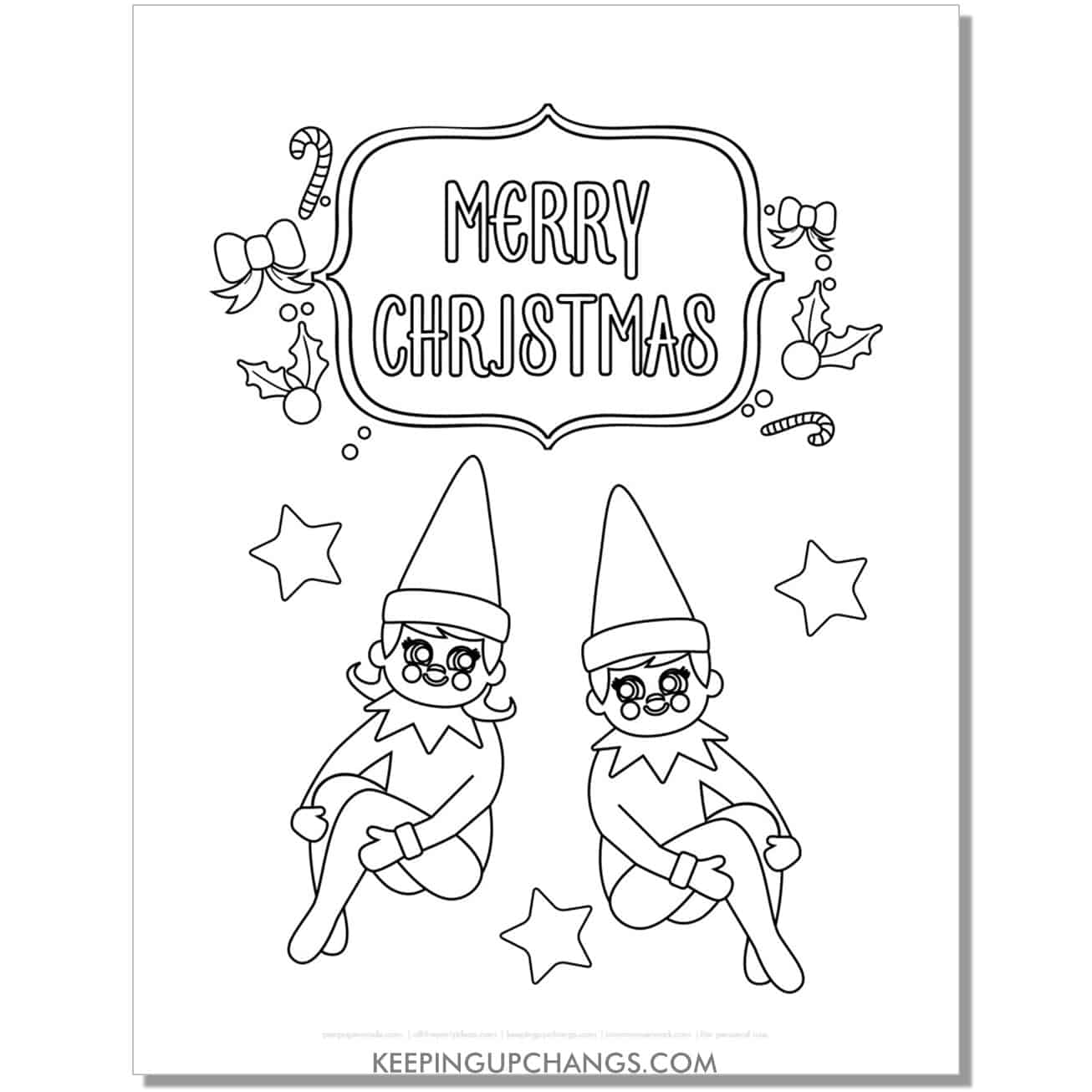 free elf on the shelf girl and boy merry christmas coloring page.
