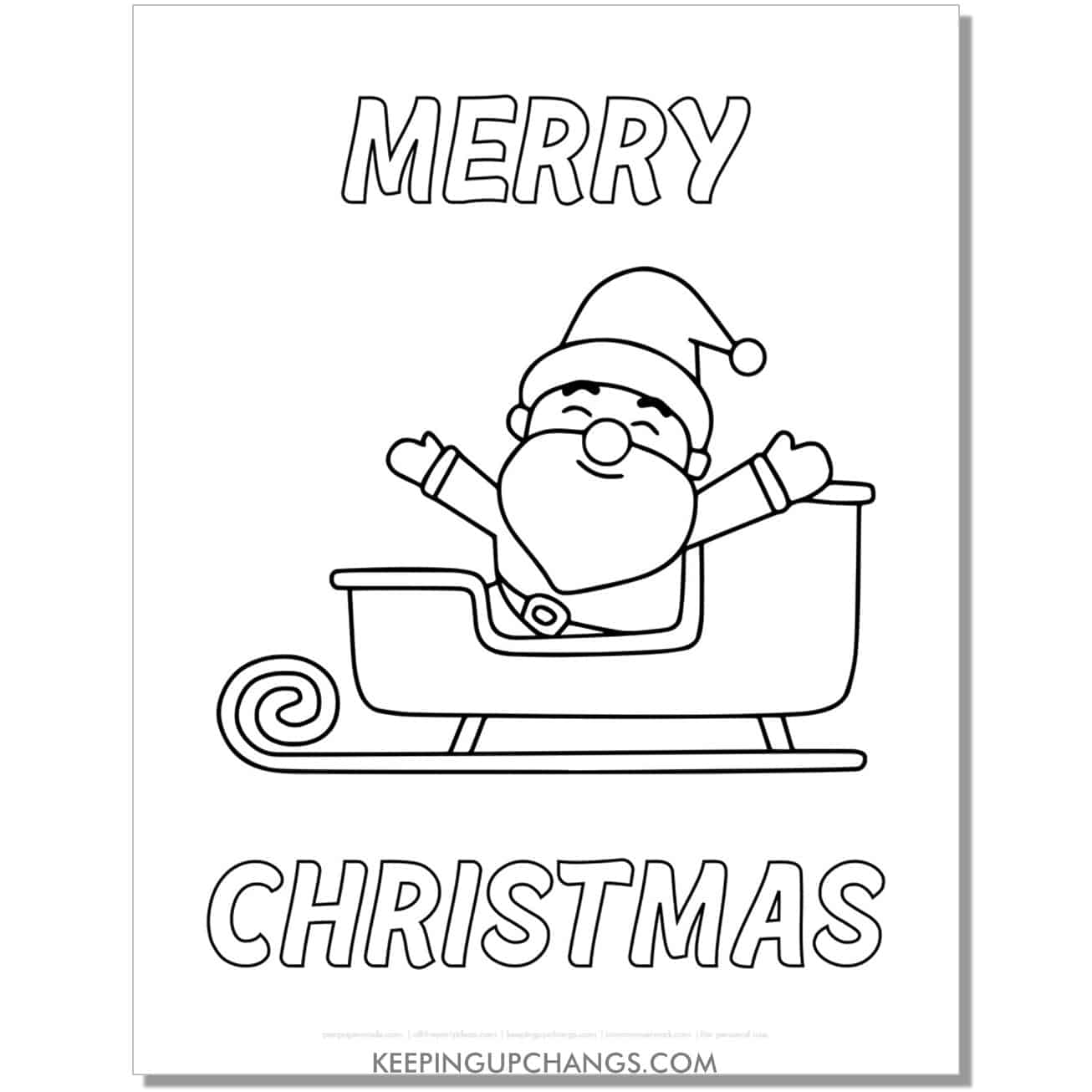 free merry christmas santa in sleigh coloring page.
