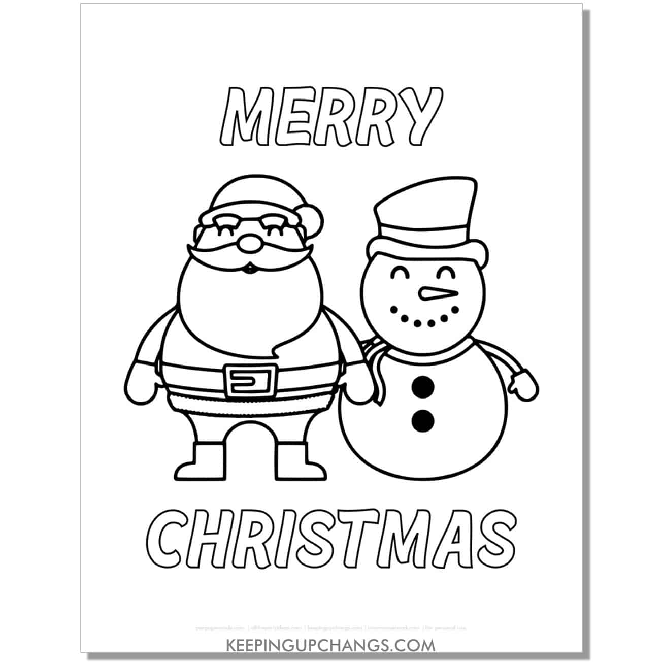 free merry christmas santa and snowman coloring page.
