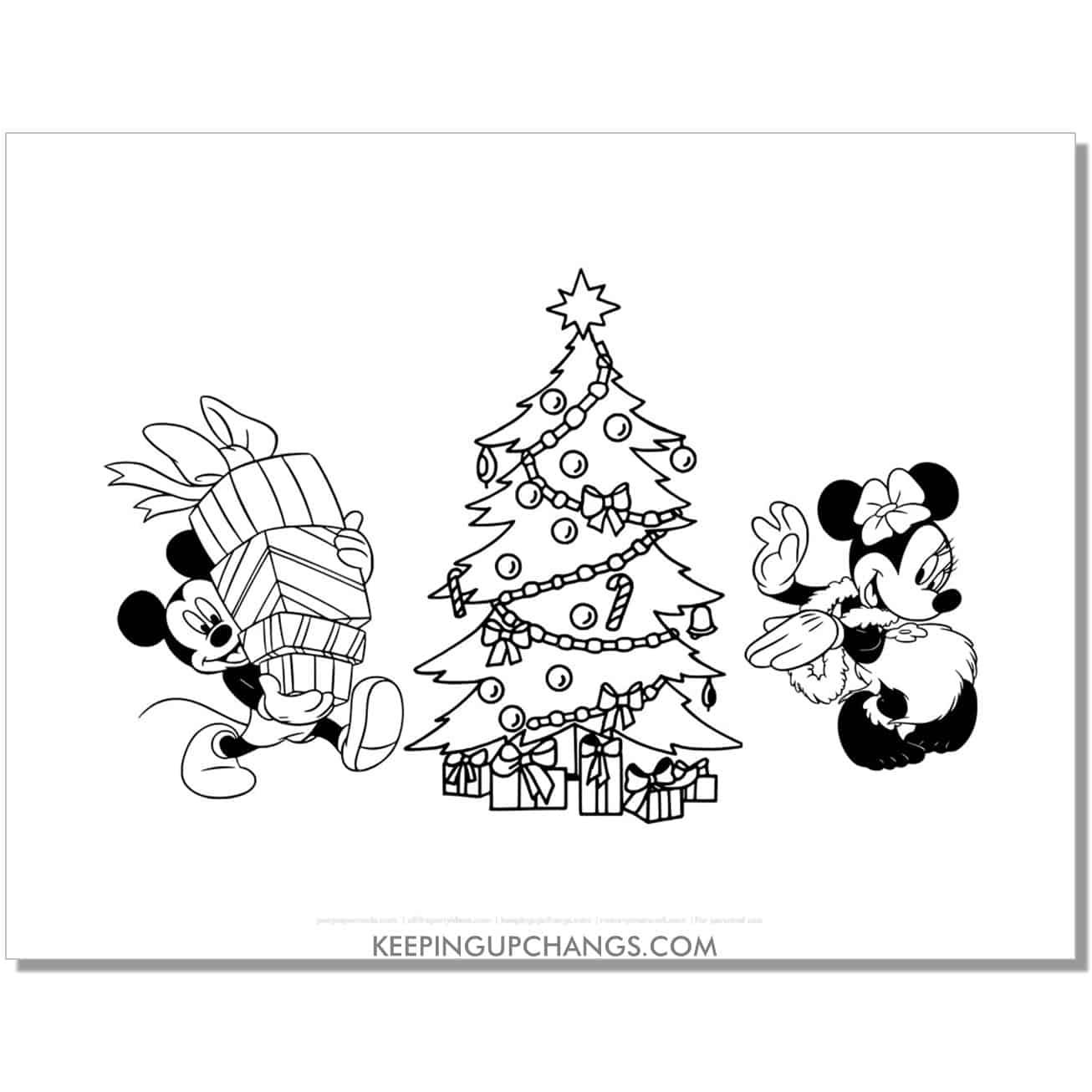 free minnie, mickey mouse christmas tree coloring page, sheet.
