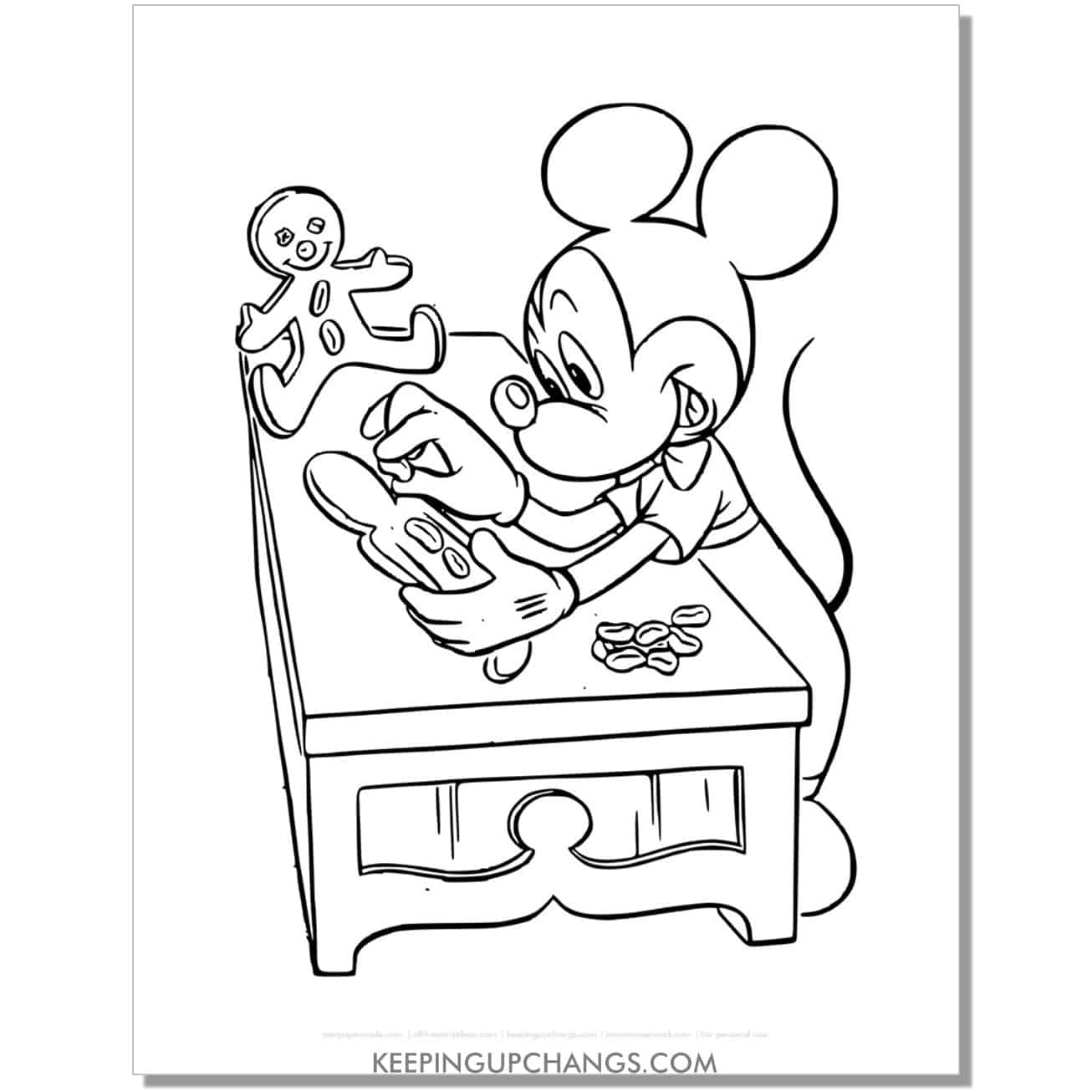 free mickey mouse christmas gingerbread cookies coloring page, sheet.